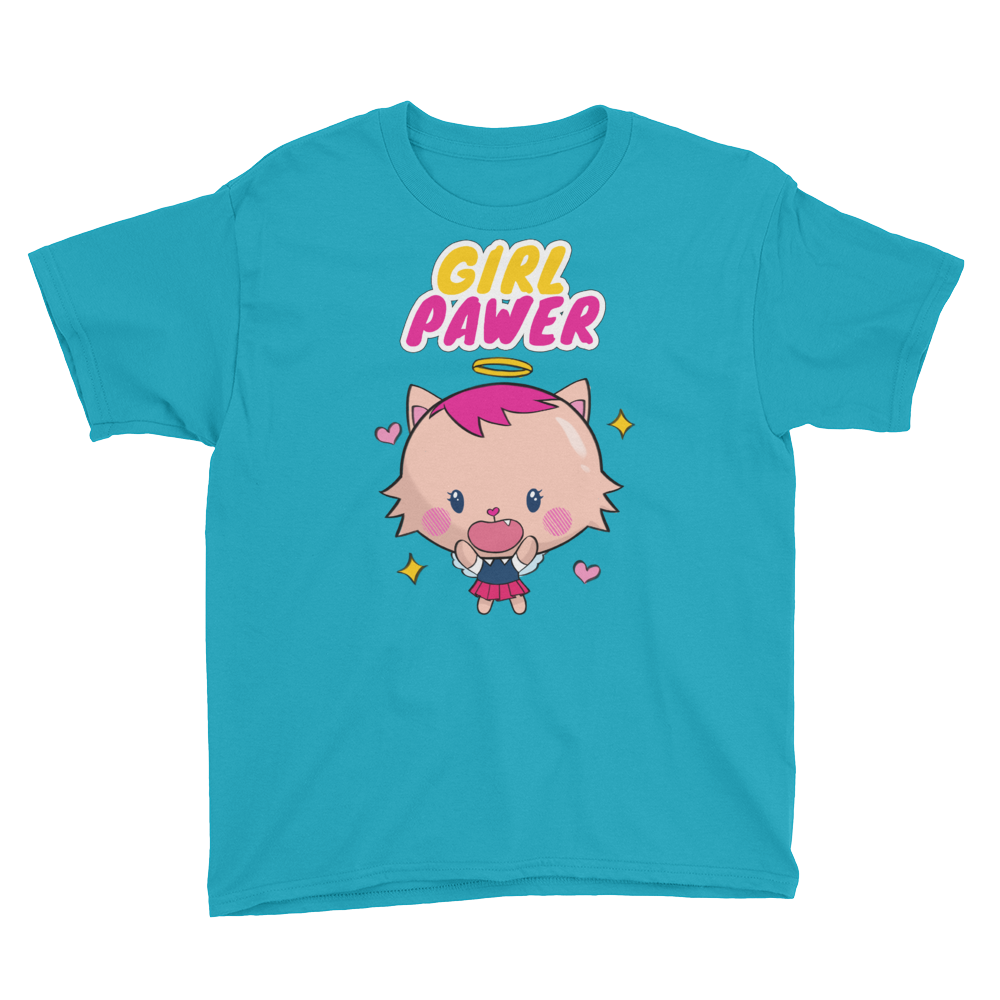 Lubella Cat "Girl Pawer" Kawaii Cute Cool Pastel Color Youth T-shirt